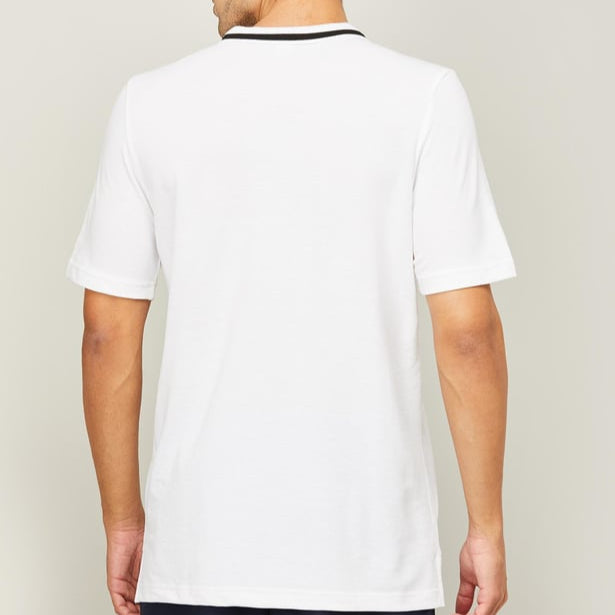 ADIDAS Men Solid Collar Neck Pure Cotton White T-Shirt