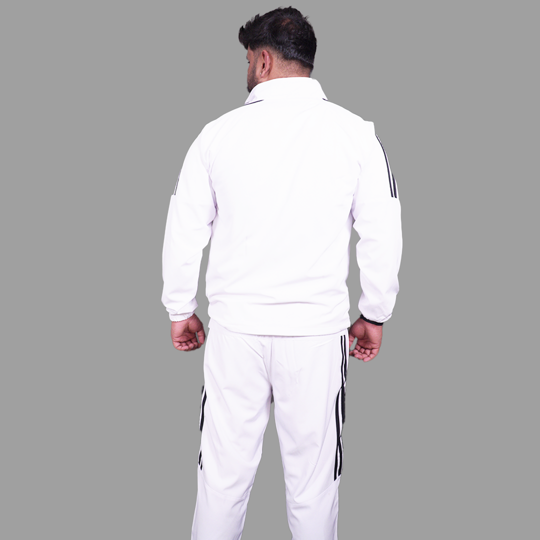 ADIDAS Half Striped Men White TrackSuit (Jacket &Track-Pants)