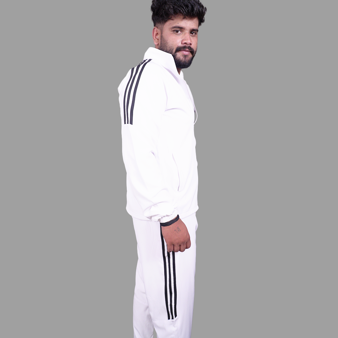 ADIDAS Half Striped Men White TrackSuit (Jacket &Track-Pants)