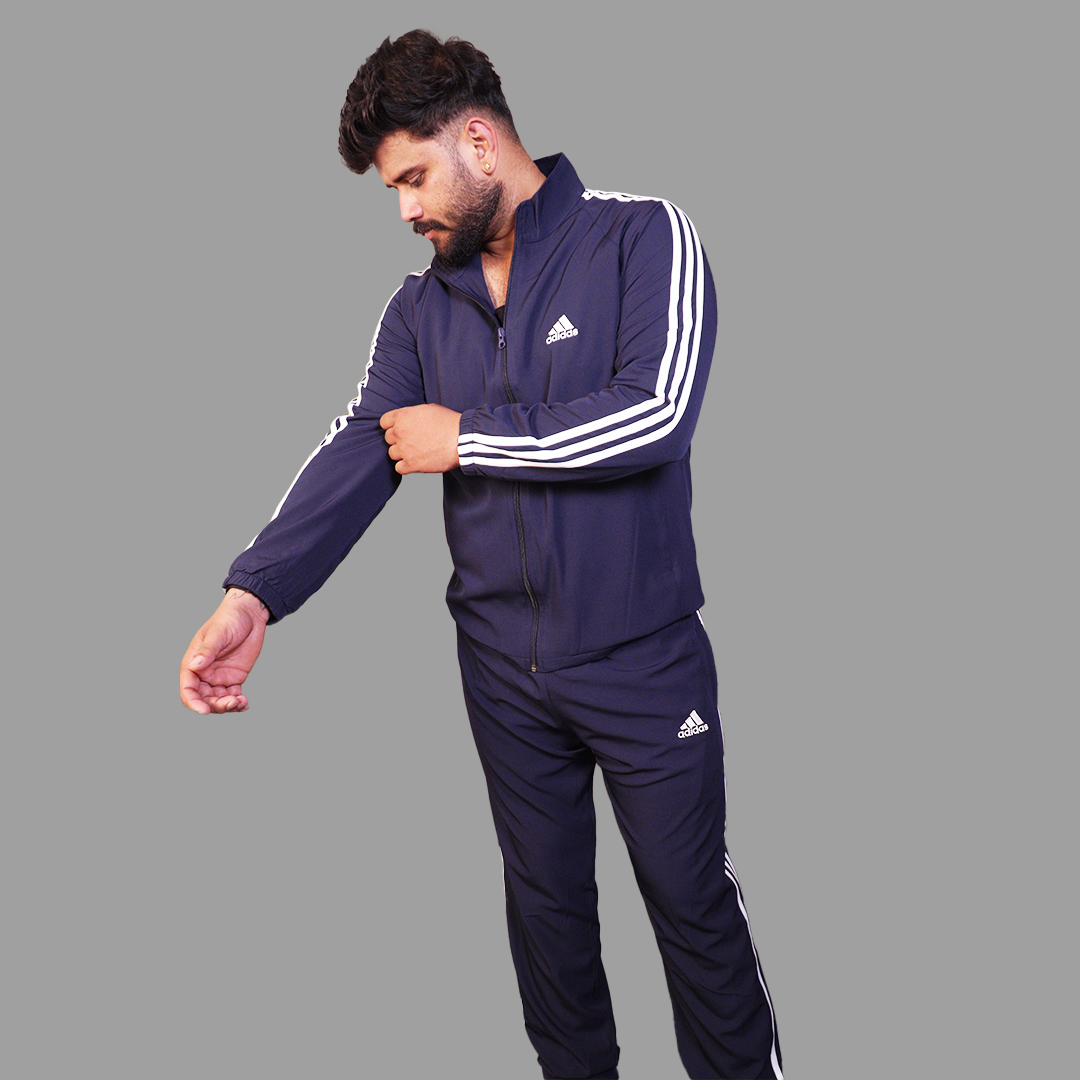 Adidas Striped Navy Blue Track Suit (Jacket & Track Pant)