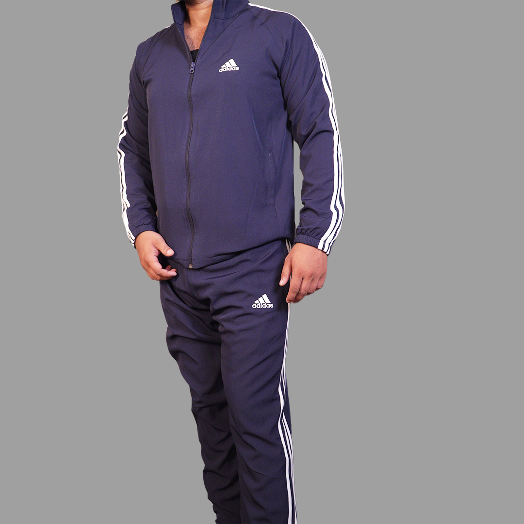 Adidas Striped Navy Blue Track Suit (Jacket & Track Pant)