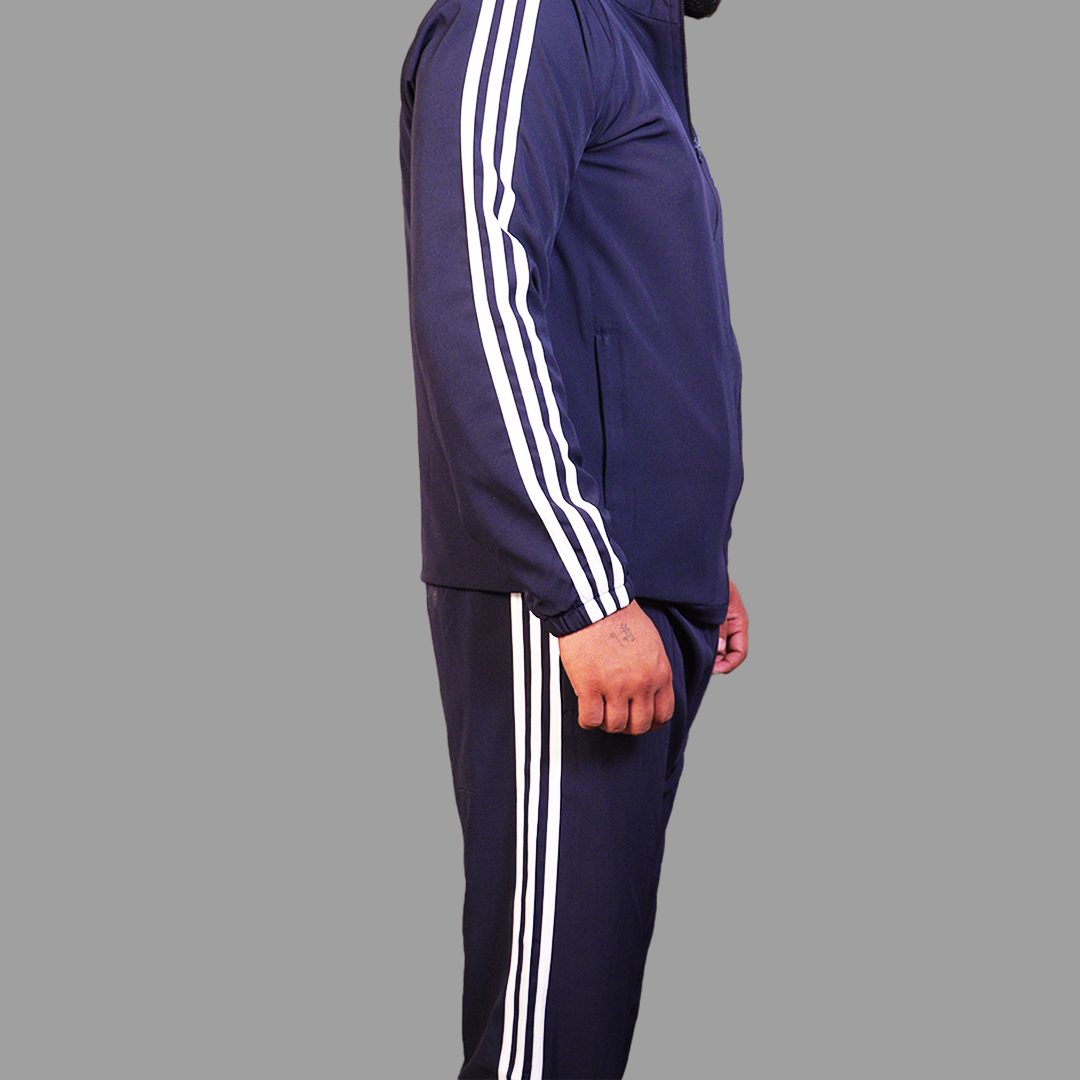 Adidas Striped Navy Blue Track Suit (Jacket & Track Pant)