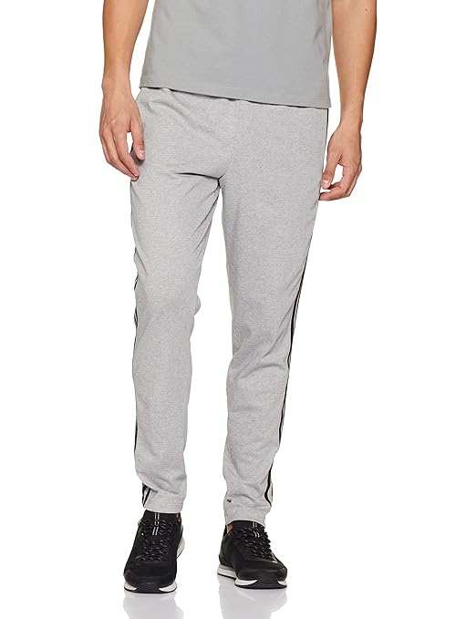 Adidas Solid & Casual Men Grey Track Pants with Black Stripes
