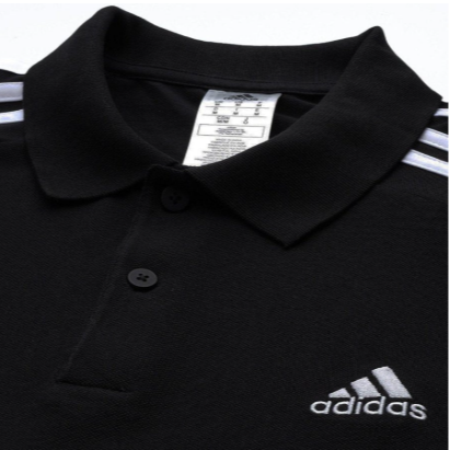 ADIDAS Men Solid Collar Neck Pure Cotton Black T-Shirt
