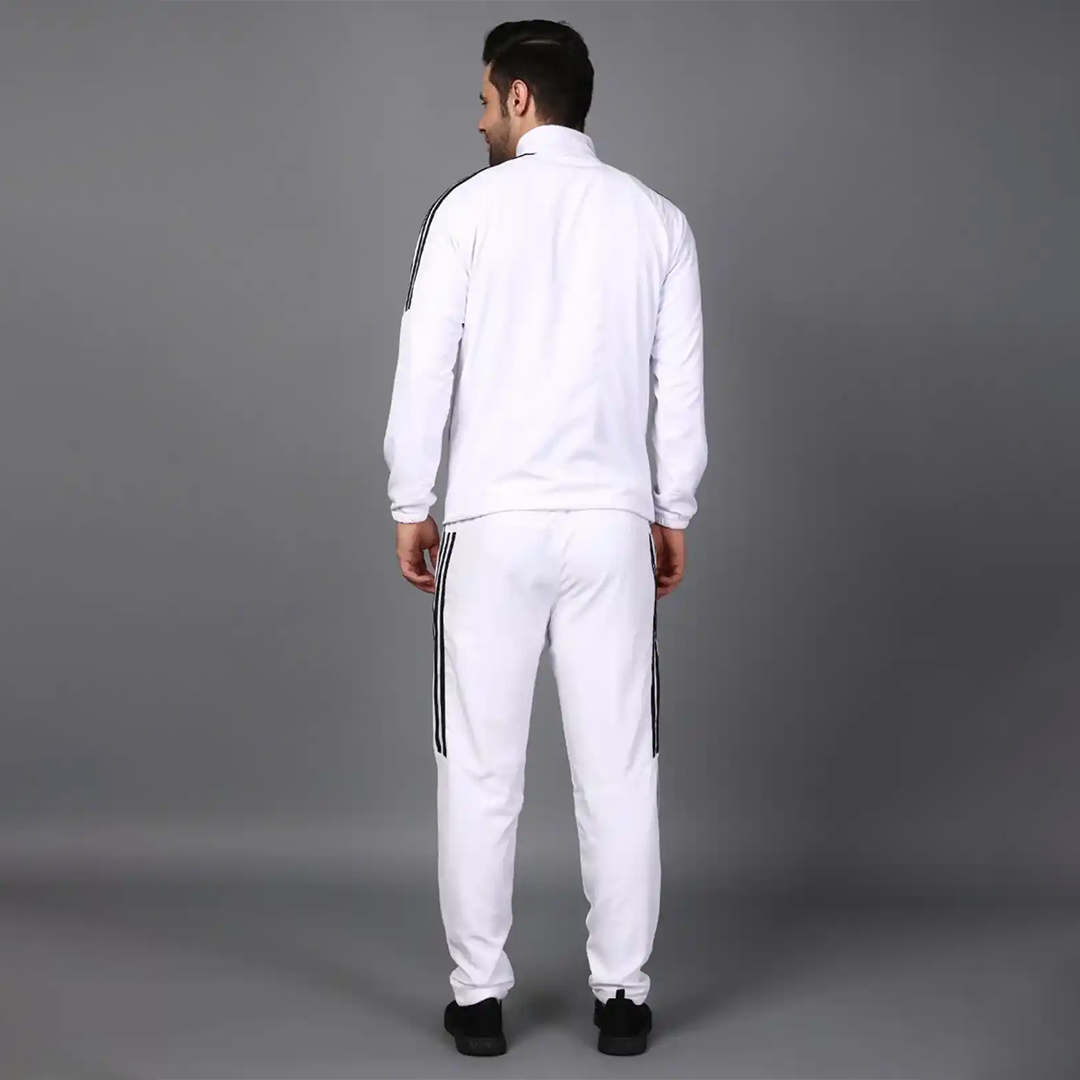 ADIDAS Half Striped Men White TrackSuit (Jacket &Track-Pants)