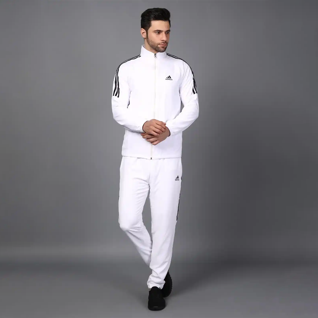 ADIDAS Half Striped Men White TrackSuit (Jacket &Track-Pants)