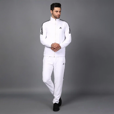 ADIDAS Half Striped Men White TrackSuit (Jacket &Track-Pants)