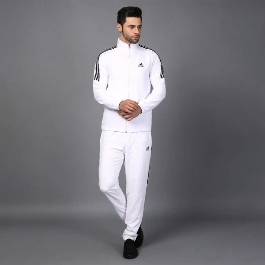 ADIDAS Half Striped Men White TrackSuit (Jacket &Track-Pants)