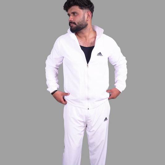 ADIDAS Half Striped Men White TrackSuit (Jacket &Track-Pants)