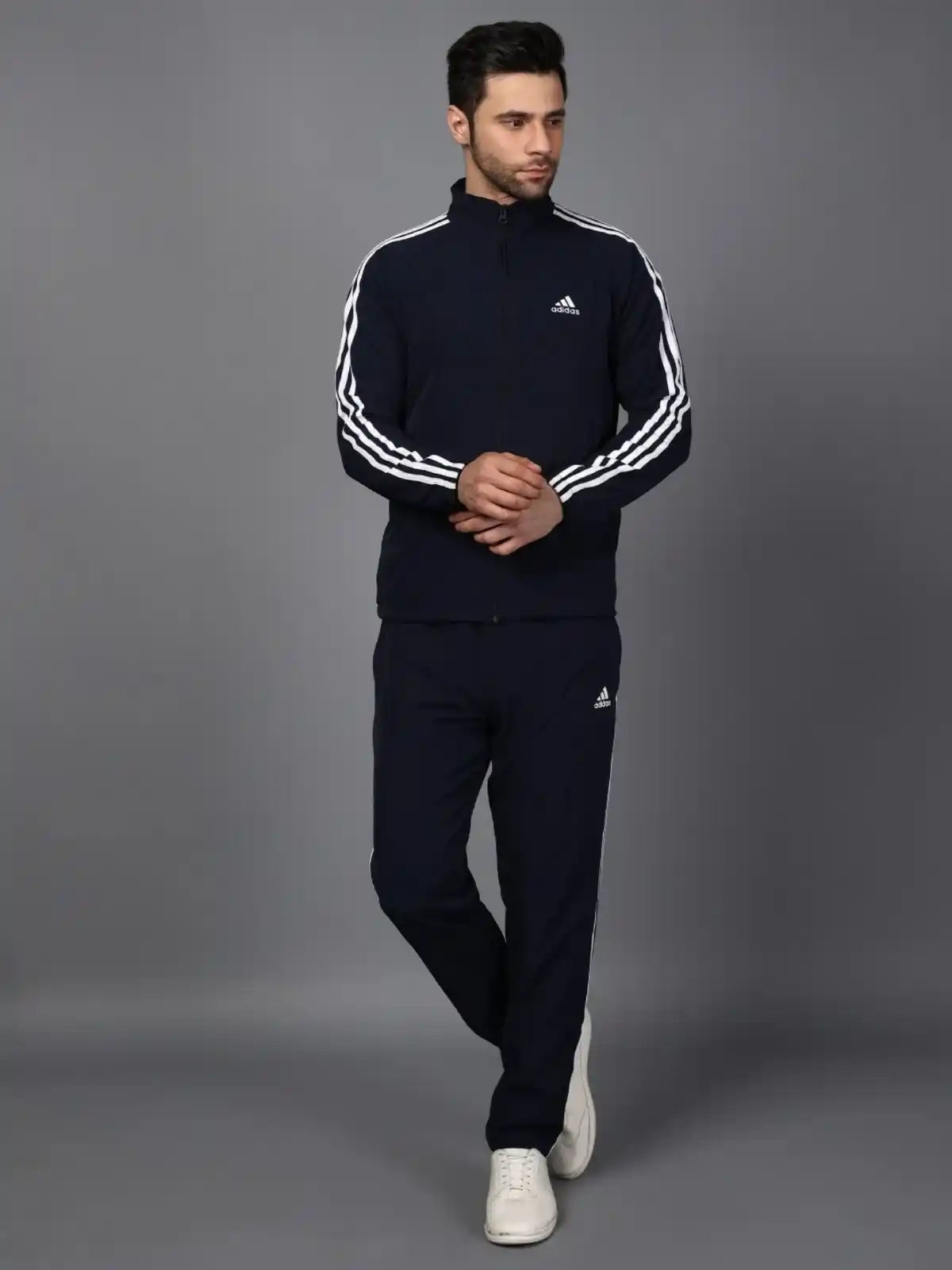 Adidas Striped Navy Blue Track Suit (Jacket & Track Pant)