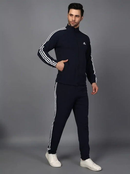 Adidas Striped Navy Blue Track Suit (Jacket & Track Pant)