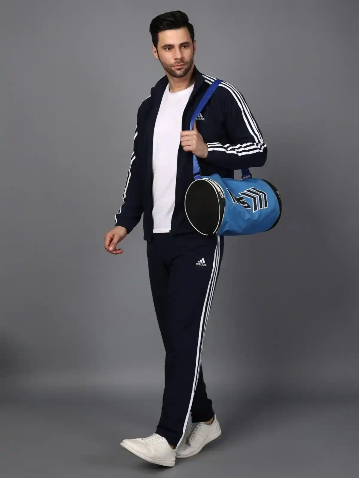Adidas Striped Navy Blue Track Suit (Jacket & Track Pant)