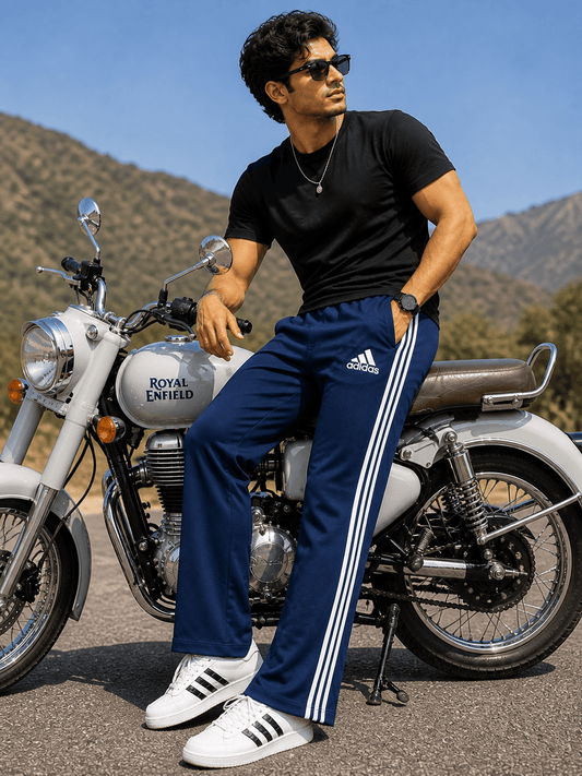 Navy Blue Bootcut Track Pants for Men | Soft, Stretchable & Everyday Comfort