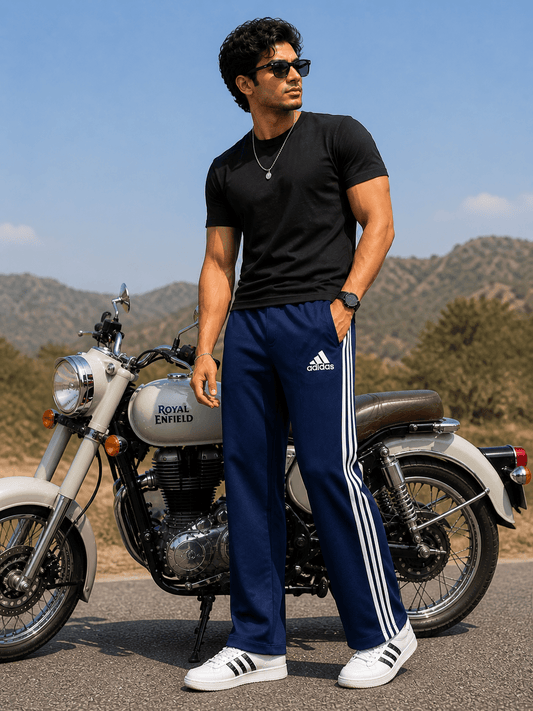Navy Blue Bootcut Track Pants for Men | Soft, Stretchable & Everyday Comfort