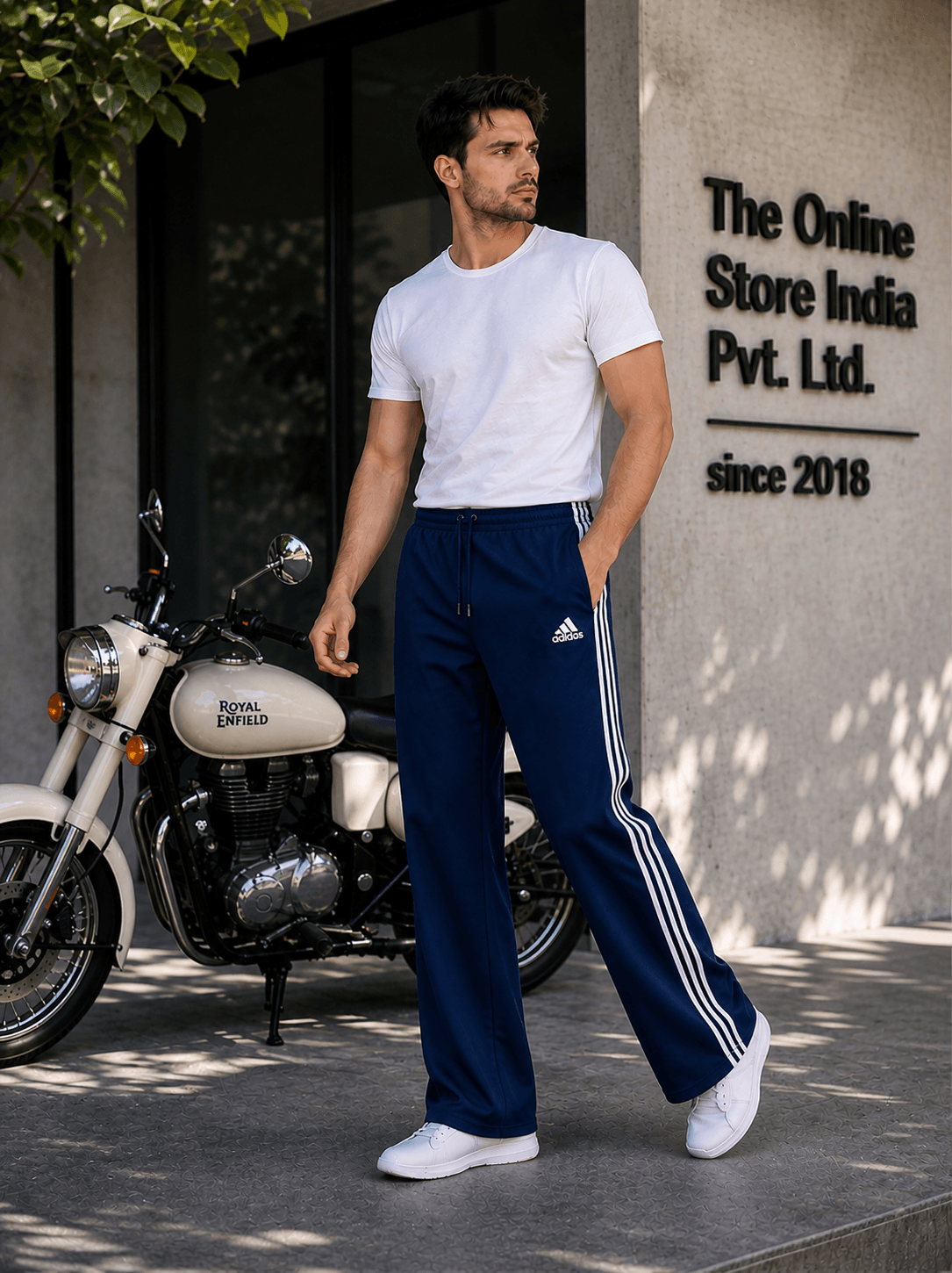 Navy Blue Bootcut Track Pants for Men | Soft, Stretchable & Everyday Comfort