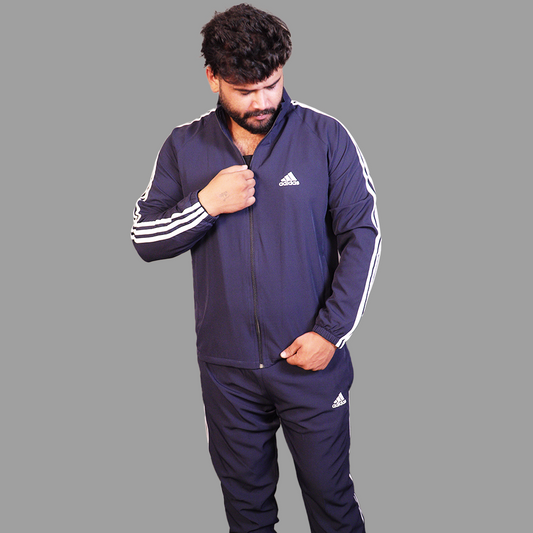Adidas Striped Navy Blue Track Suit (Jacket & Track Pant)