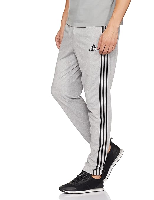 Adidas Solid & Casual Men Grey Track Pants with Black Stripes