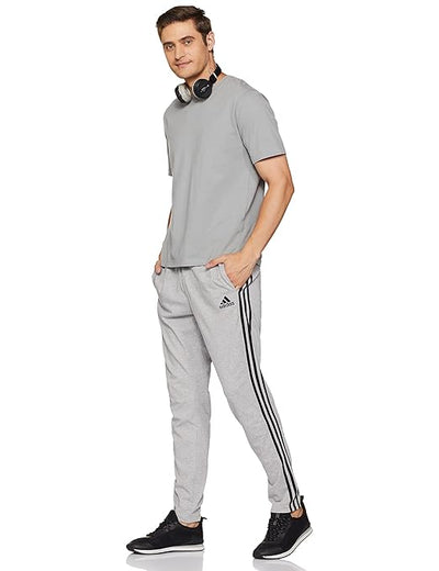 Adidas Solid & Casual Men Grey Track Pants with Black Stripes