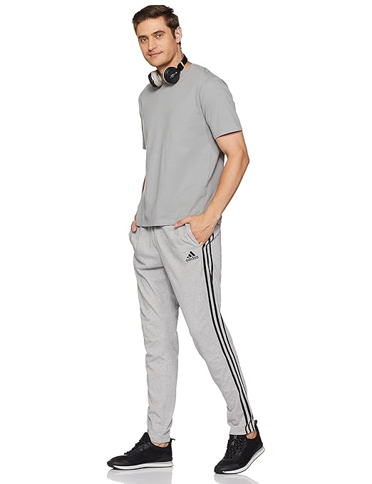 Adidas Solid & Casual Men Grey Track Pants with Black Stripes