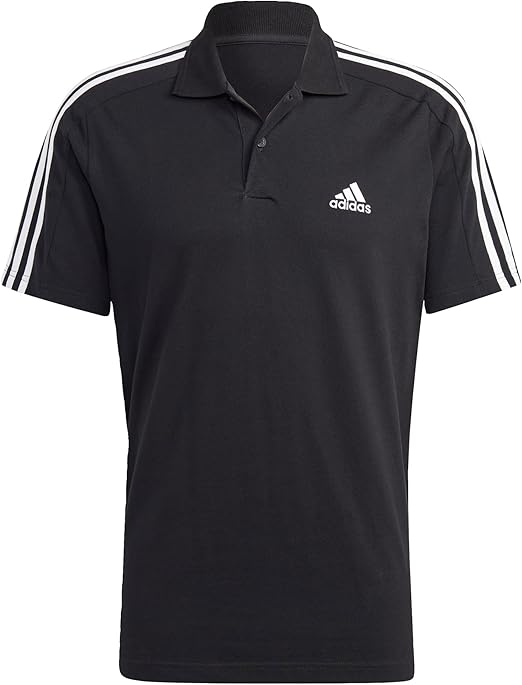 ADIDAS Men Solid Collar Neck Pure Cotton Black T-Shirt