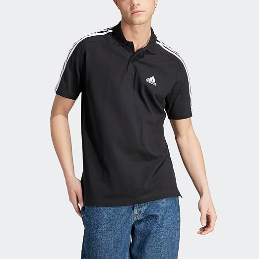 ADIDAS Men Solid Collar Neck Pure Cotton Black T-Shirt