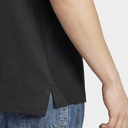 ADIDAS Men Solid Collar Neck Pure Cotton Black T-Shirt