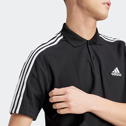 ADIDAS Men Solid Collar Neck Pure Cotton Black T-Shirt