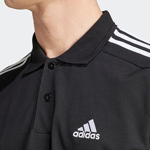 ADIDAS Men Solid Collar Neck Pure Cotton Black T-Shirt