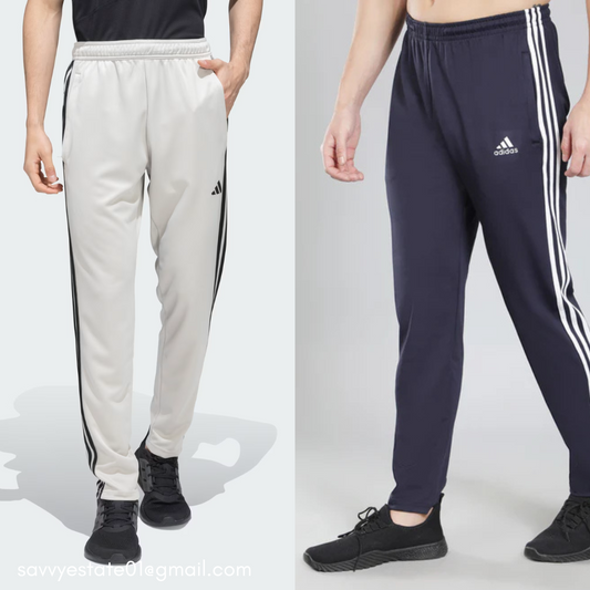 Adidas Solid & Casual Men Track Pants color Blue & Grey