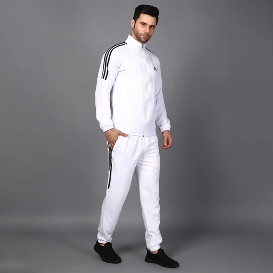 ADIDAS Half Striped Men White TrackSuit (Jacket &Track-Pants)